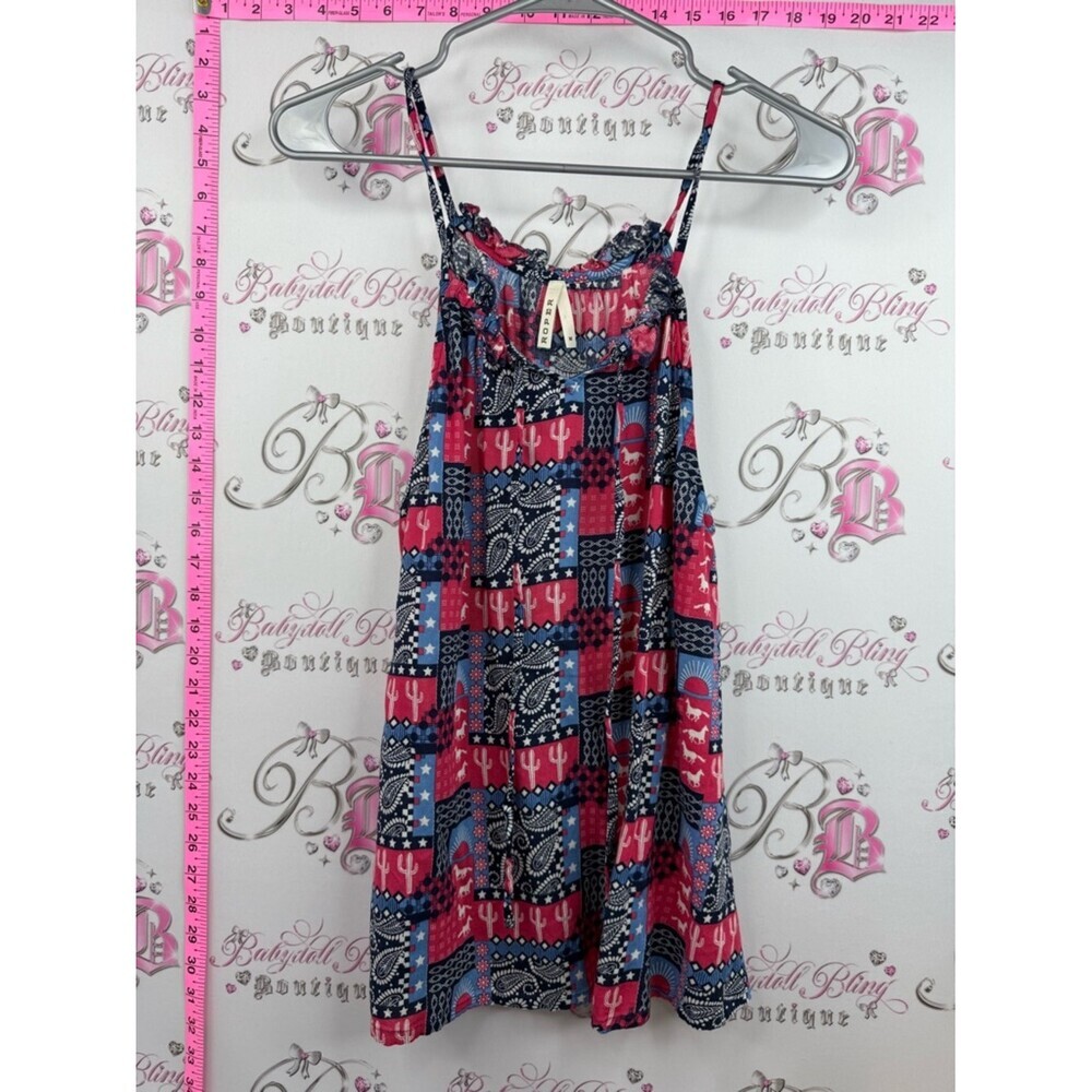 Roper tank top cactus desert theme Red & Blue Patchwork Print Tank Dress